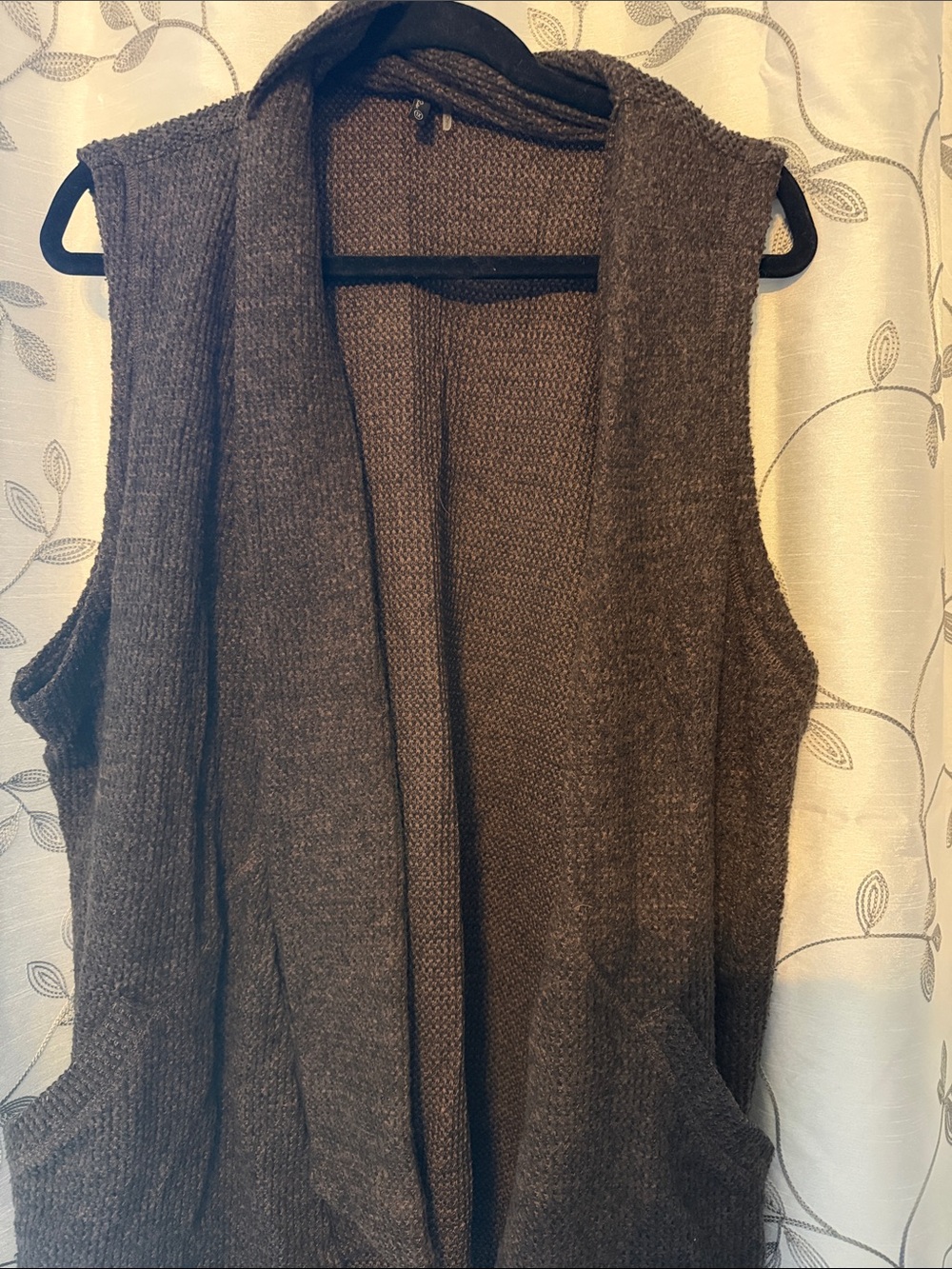 Sleeveless Hooded Knit Cardigan Vest in Brown